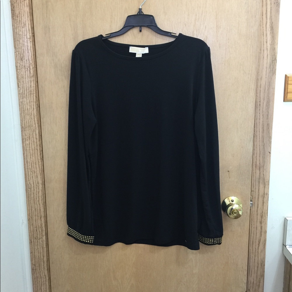 Michael Kors Studded Long Sleeve Elegant Black Top
